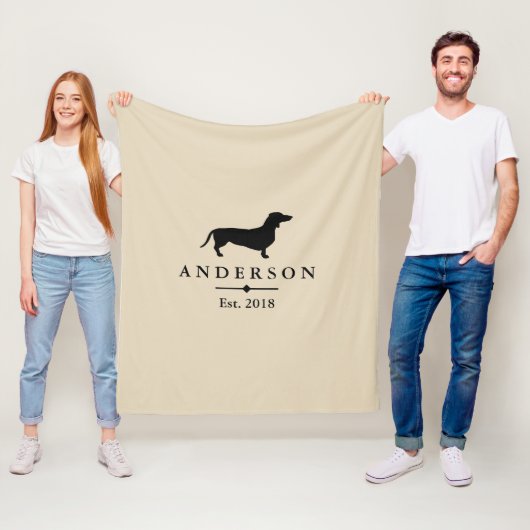 パーソナライズな黒いダックスフントのシルエット及び暗灰色| フリースブランケット (インサイチュ)