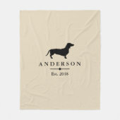 パーソナライズな黒いダックスフントのシルエット及び暗灰色| フリースブランケット (正面)