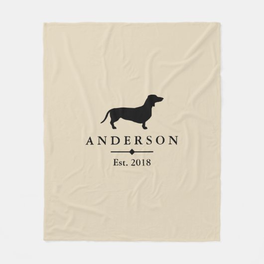 パーソナライズな黒いダックスフントのシルエット及び暗灰色| フリースブランケット (正面)