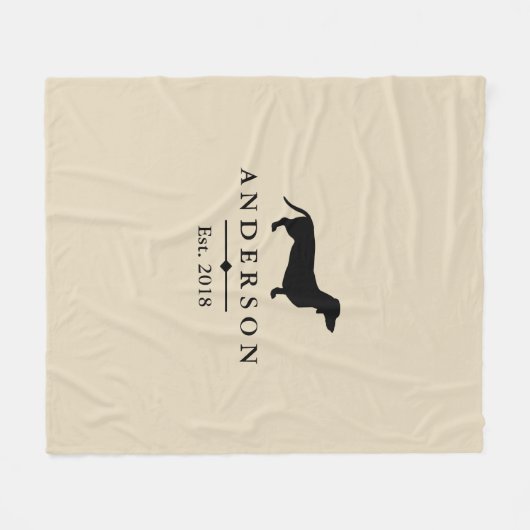 パーソナライズな黒いダックスフントのシルエット及び暗灰色| フリースブランケット (正面(横))