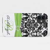 パーソナライズな黒い、白い、ライムのダマスク織のiPhone 5 Case-Mate iPhoneケース (裏面(横))