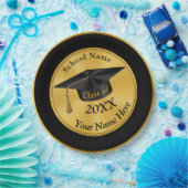 パーソナライズな黒および金ゴールドの卒業のプレート ペーパープレート (パーティー)