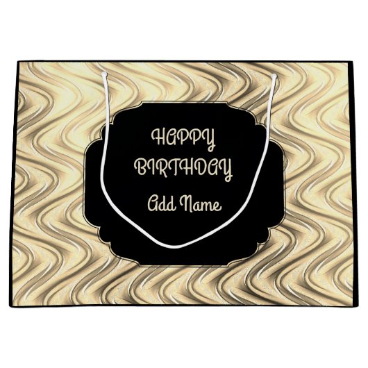 パーソナライズな黒および金ゴールド ラージペーパーバッグ (正面)