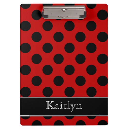 パーソナライズな黒くおよび赤い水玉模様 クリップボード (正面)