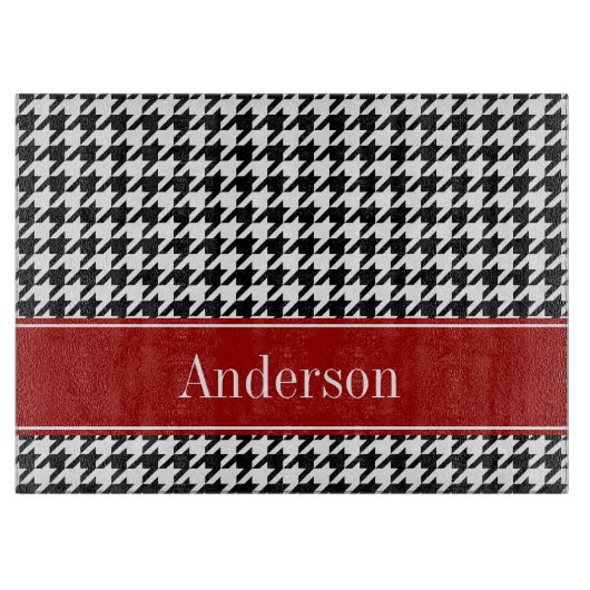 パーソナライズな黒くおよび赤く千鳥格子のなパターン カッティングボード (正面)