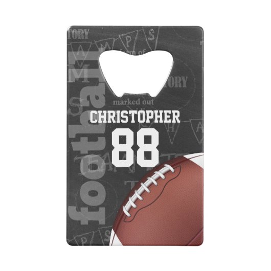 パーソナライズな黒板のアメリカン・フットボール クレジットカード栓抜き (正面)