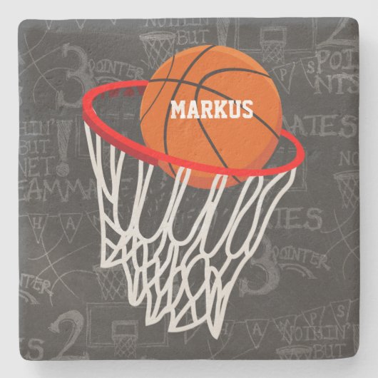 パーソナライズな黒板のバスケットボールおよびたが ストーンコースター (正面)