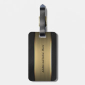 パーソナライズな黒|のクラシックな金ストライプ ラゲッジタグ (裏面縦)