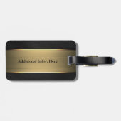 パーソナライズな黒|のクラシックな金ストライプ ラゲッジタグ (裏面横)