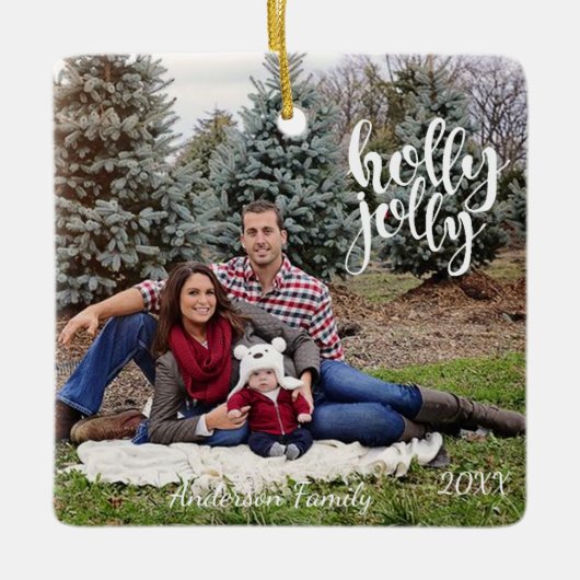 パーソナライズな1匹の写真のヒイラギのすてきなオーナメント セラミックオーナメント (正面)