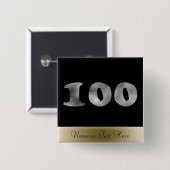 パーソナライズな100th誕生日の銀|第100 缶バッジ (正面&裏面)