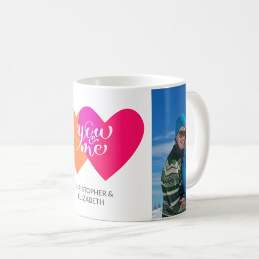 パーソナライズな2つの写真のハートあなた及び私示されるカスタム コーヒーマグカップ (正面右)