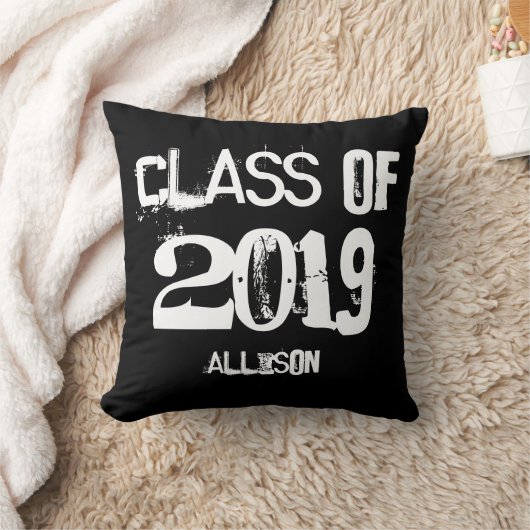 パーソナライズな2019年の白黒の卒業のクラス クッション (ブランケット)