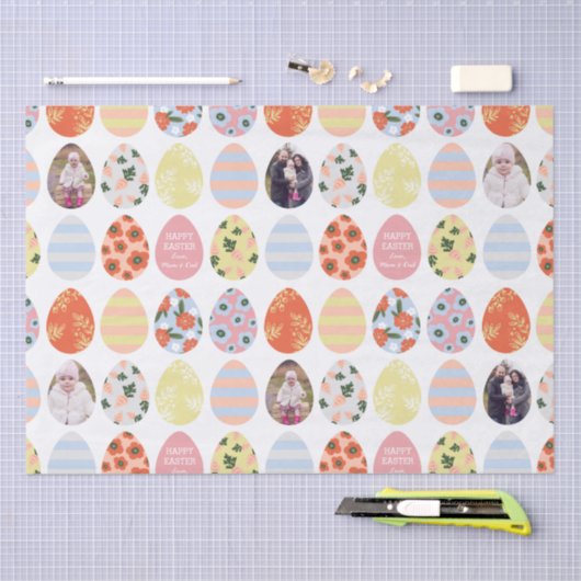 パーソナライズな3つの写真のイースターエッグ 薄葉紙 (クラフト)