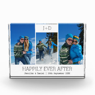 パーソナライズな3つの写真のコラージュのモノグラムのな結婚式 フォトブロック