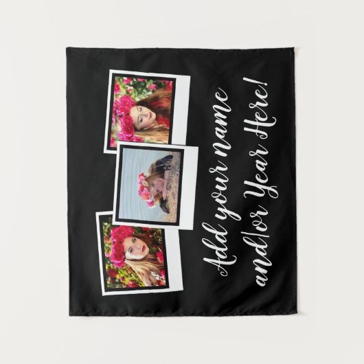 パーソナライズな3写真のスナップショットはタイポグラフィを組み立てます タペストリー (正面)