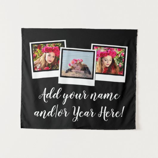 パーソナライズな3写真のスナップショットはタイポグラフィを組み立てます タペストリー (正面(横))