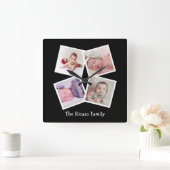 パーソナライズな4つの写真のコラージュ スクエア壁時計 (ホーム)