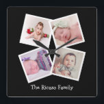 パーソナライズな4つの写真のコラージュ スクエア壁時計<br><div class="desc">4つの写真のコラージュのパーソナライズなテンプレートの柱時計。 この万里の長城の時計にあなた自身の写真および文字を単に加えて下さい。 個人化なるべき簡単。 Ricaso -完全なギフトアイディアからのカスタマイズ可能な写真テンプレートの時計</div>