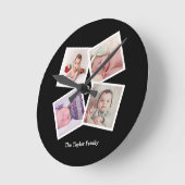 パーソナライズな4つの写真のコラージュ ラウンド壁時計 (傾斜)