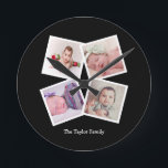 パーソナライズな4つの写真のコラージュ ラウンド壁時計<br><div class="desc">4つの写真のコラージュのパーソナライズなテンプレートの柱時計。 この万里の長城の時計にあなた自身の写真および文字を単に加えて下さい。 個人化なるべき簡単。 Ricaso -完全なギフトアイディアからのカスタマイズ可能な写真テンプレートの時計</div>