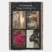 パーソナライズな4つの写真の文字のモザイク写真のコラージュ スローブランケット (正面縦)