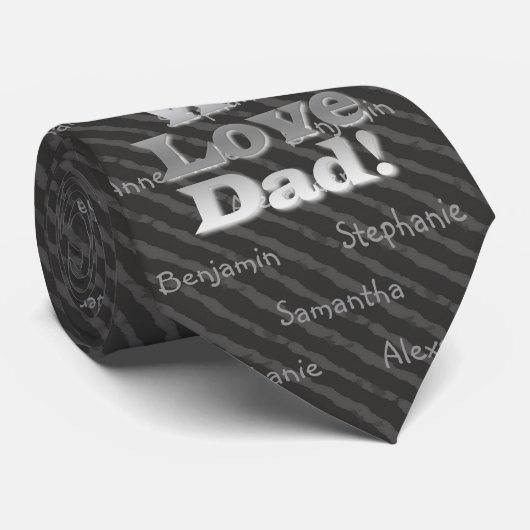 パーソナライズな5つまでの名前の灰色のストライプ私達はパパを愛します ネクタイ (ロール)