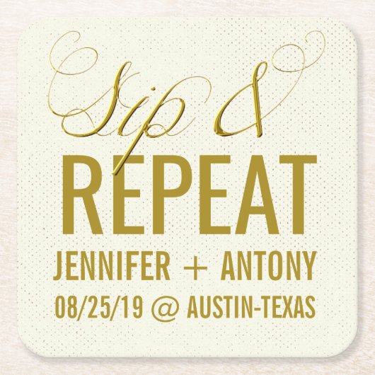 パーソナライズな"一口及び繰り返し"のカスタムな結婚式の引き出物 スクエアペーパーコースター (正面)