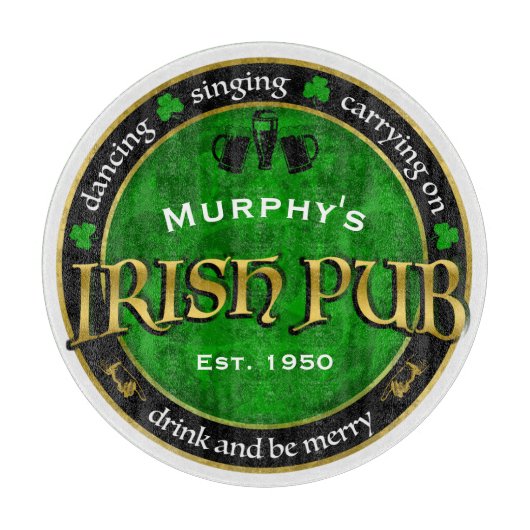 パーソナライズな、円形のアイルランドのパブのロゴ カッティングボード (正面)