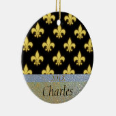 パーソナライズな(紋章の)フラ・ダ・リのニュー・オーリンズの黒い金ゴールド セラミックオーナメント (右)