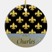 パーソナライズな(紋章の)フラ・ダ・リのニュー・オーリンズの黒い金ゴールド セラミックオーナメント (裏面)