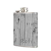 パーソナライズな|素朴で男らしい灰色の木製の一見 フラスク (左)