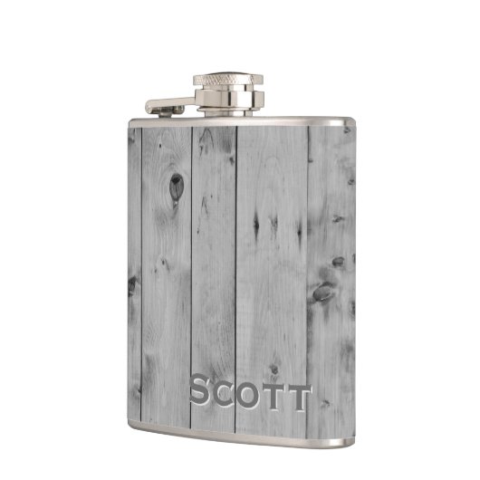 パーソナライズな|素朴で男らしい灰色の木製の一見 フラスク (左)