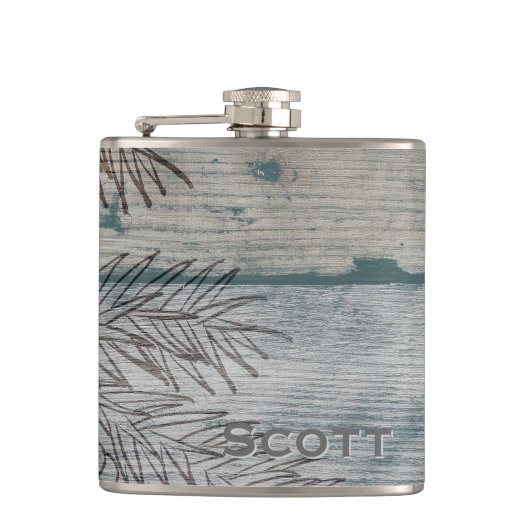 パーソナライズな|素朴な木製の冬の松の木の枝 フラスク (正面)