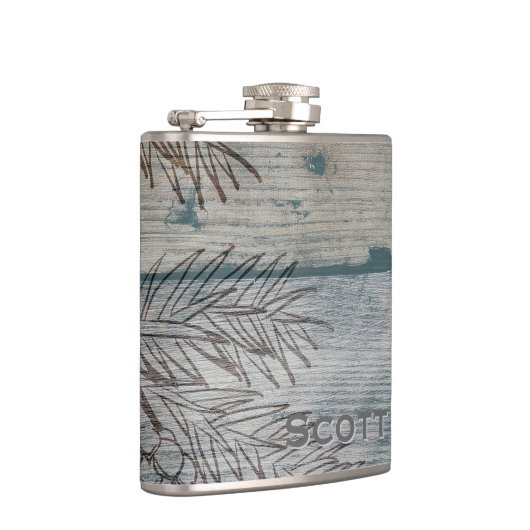 パーソナライズな|素朴な木製の冬の松の木の枝 フラスク (右)