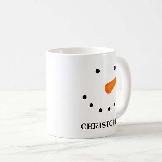 パーソナライズな{長い名前のために}雪だるま コーヒーマグカップ (正面右)