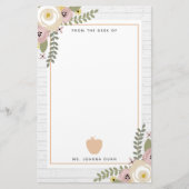 パーソナライズなAppleの灰色の木製の挨りだらけの花の先生 便箋 (正面)