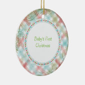 パーソナライズなBabysの初めてのクリスマスのお洒落な格子縞 セラミックオーナメント (右)
