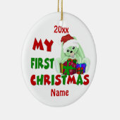 パーソナライズなBabysの初めてのクリスマスのバニー セラミックオーナメント (右)