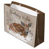 パーソナライズなBambiのシカの水彩画 ラージペーパーバッグ (裏面アングル)