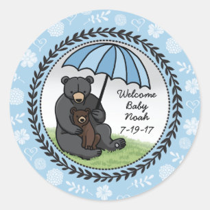 パーソナライズなBearおよびカブス歓迎された男の赤ちゃんのママ ラウンドシール