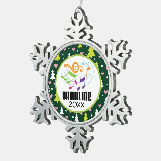 パーソナライズなDrumlineのクリスマスバンド スノーフレークピューターオーナメント (右)