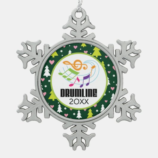 パーソナライズなDrumlineのクリスマスバンド スノーフレークピューターオーナメント (正面)