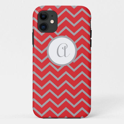 パーソナライズなiPhone5場合灰色のシェブロンと赤い Case-Mate iPhoneケース (裏面)