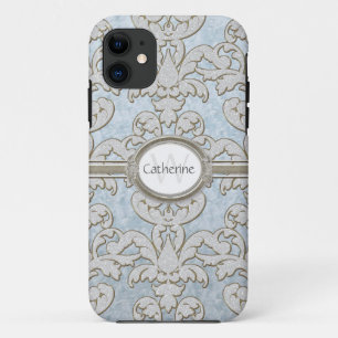 パーソナライズなIphone 5の輝きの花葉のダマスク織 iPhone 11 ケース