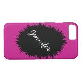 パーソナライズなiPhone 7の場合、ショッキングピンクおよび黒 Case-Mate iPhoneケース (裏面(横))