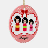 パーソナライズなKokeshiの姉妹の水玉模様 セラミックオーナメント (右)