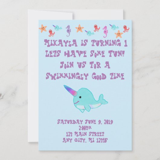 パーソナライズなNarwhal 招待状 (正面)