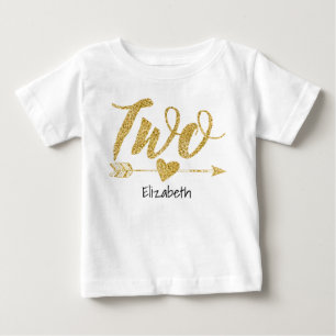 パーソナライズなTwo Twoの歳のグリッタープリント ベビーTシャツ