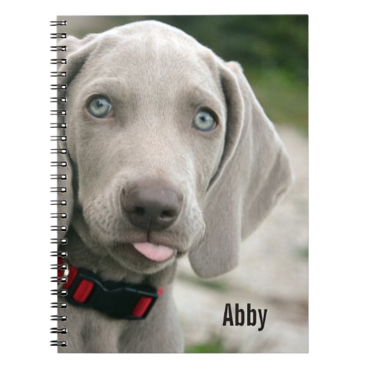 パーソナライズなWeimaraner犬の写真および犬の名前 ノートブック (正面)